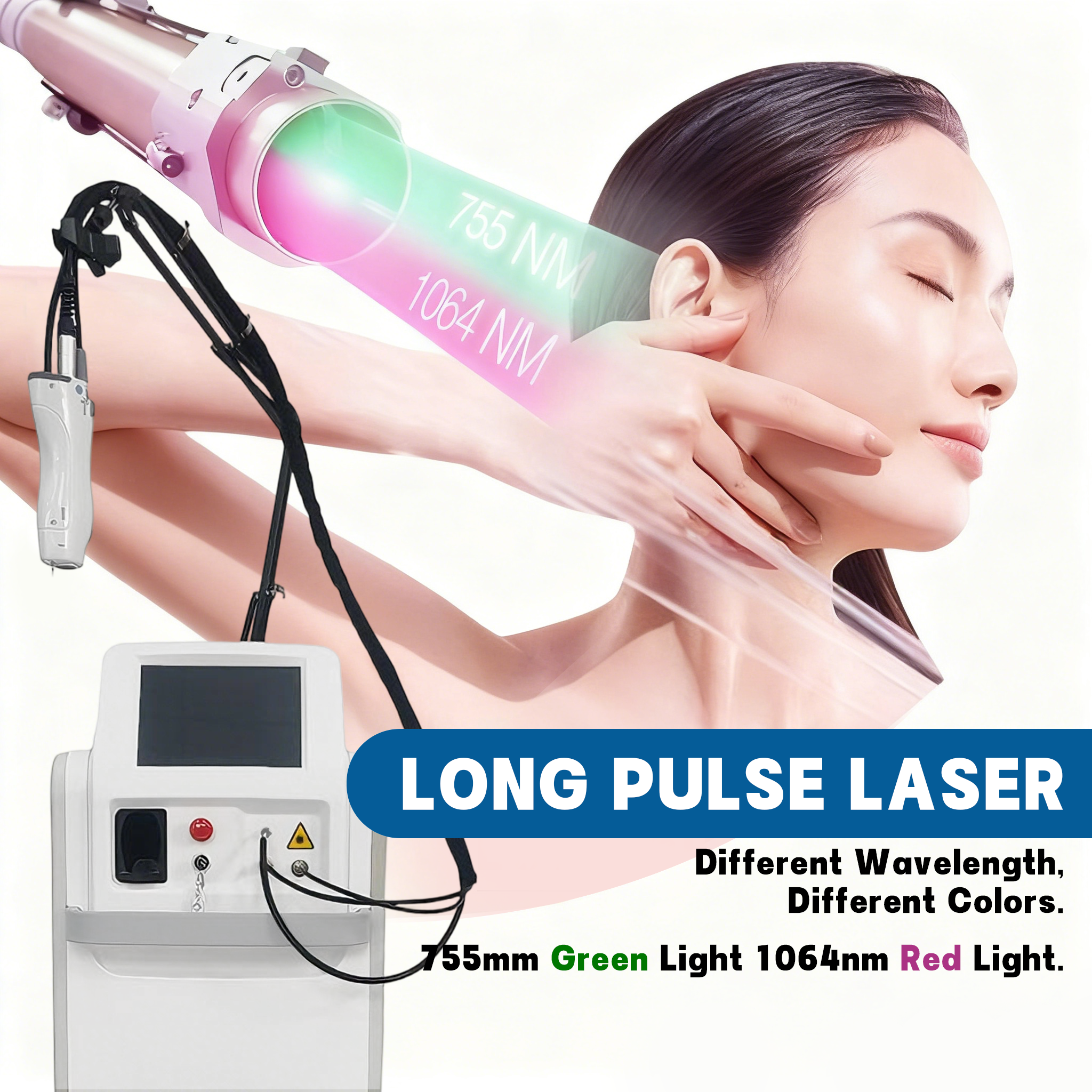 Александритовый лазер 755 нм, длинный импульс, 755 нм, 1064 нм, Macfree Yag Laser, двойные волны, машина для удаления волос с александритом